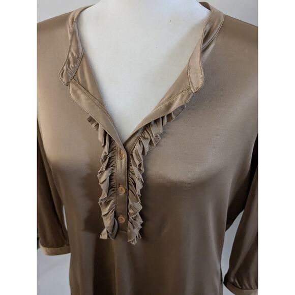CITY UNLTD Toffee Gold Ruffle V-neck Long Sleeve Blouse SZ XL - Picture 4 of 13